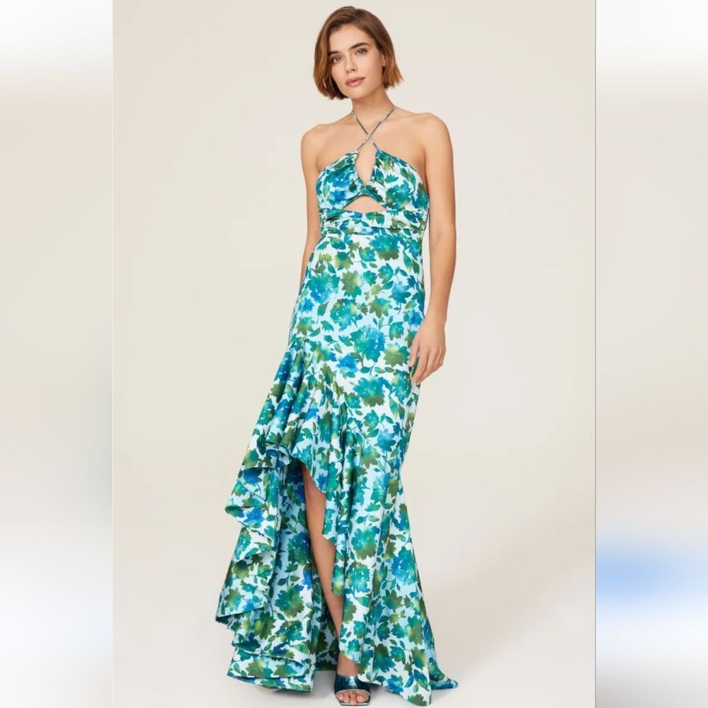AMUR Edie Tie-Neck Blue Floral Gown Size 8